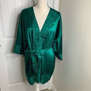 Vintage Victoria’s secret gold label green holiday jacquard robe size large‎